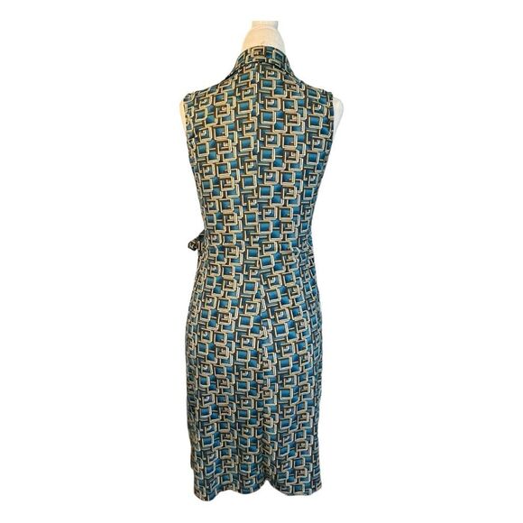 Rampage Wrap Dress Blue Brown Tan Geometric Pattern Midi Sleeveless S - Picture 3 of 7